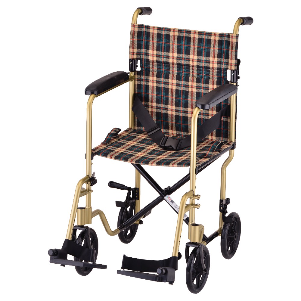 Transport Chair- 19 Inch Lightweight With Plaid 